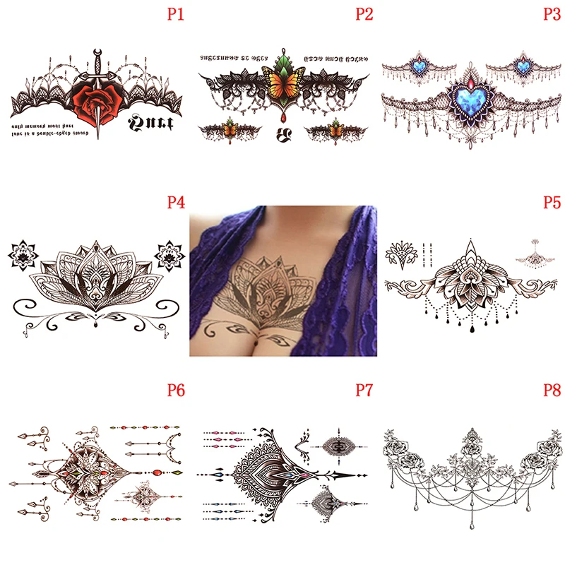 Горячая 1 Лист Кружева Тотем цветочный узор Временные татуировки стикер