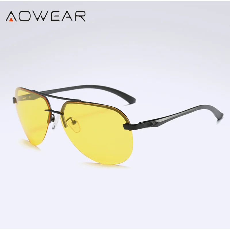 AOWEAR HD очки ночного видения мужские Поляризованные авиационные желтые солнцезащитные очки для ночного вождения очки водительские антибликовые солнцезащитные очки