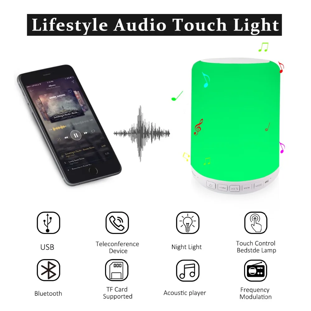 Bluetooth Динамик с сенсорным Цвет ночник платные Батарея fm радио USB/TF карты играть AUX