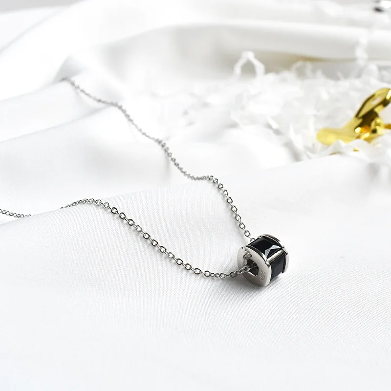 Черное Кристальное круглое женское ожерелье с подвеской 100% Стерлинговое Серебро