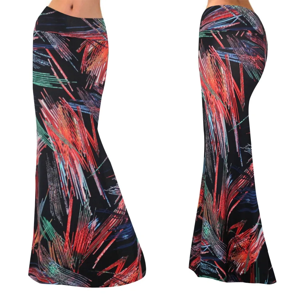 

HAOOHU 2021 Fashion Maxi Long Skirt Floor Length Ladies Elastic High Waist Skirts Women Printed Boho Vintage Long Skirt Urban