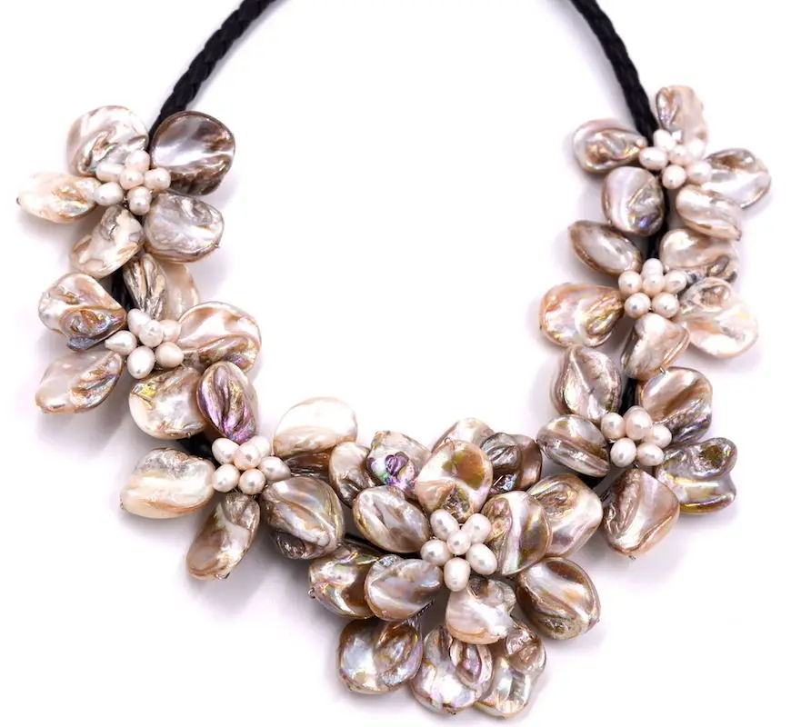 Fashion Mop jewelry white baroque mother of pearl shell flower necklace 16&quot (9.13) | Украшения и аксессуары