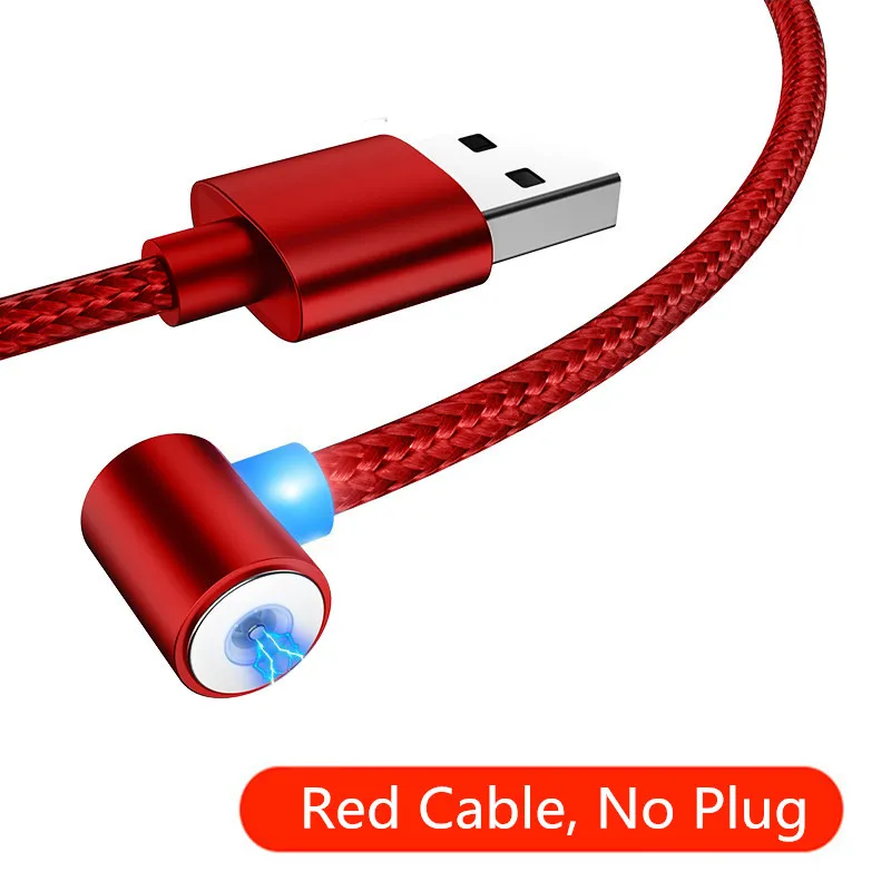Red Cable No Plug Магнитный зарядный кабель типа L, Micro usb type C, 8-контактный кабель для USB шнура для мобильного телефона, магнитное зарядное устройство на 90 градусов для iPhone X 8 7 - Цвет: Red Cable No Plug