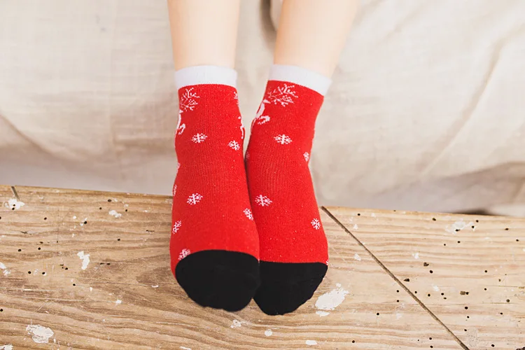 1Pair 5 пар/1 пара, хлопковые осенне-зимние детские носки для маленьких девочек и мальчиков полосатые махровые носки со снежинками, лосями, Санта Клаусом, рождественские носки - Цвет: 1Pair