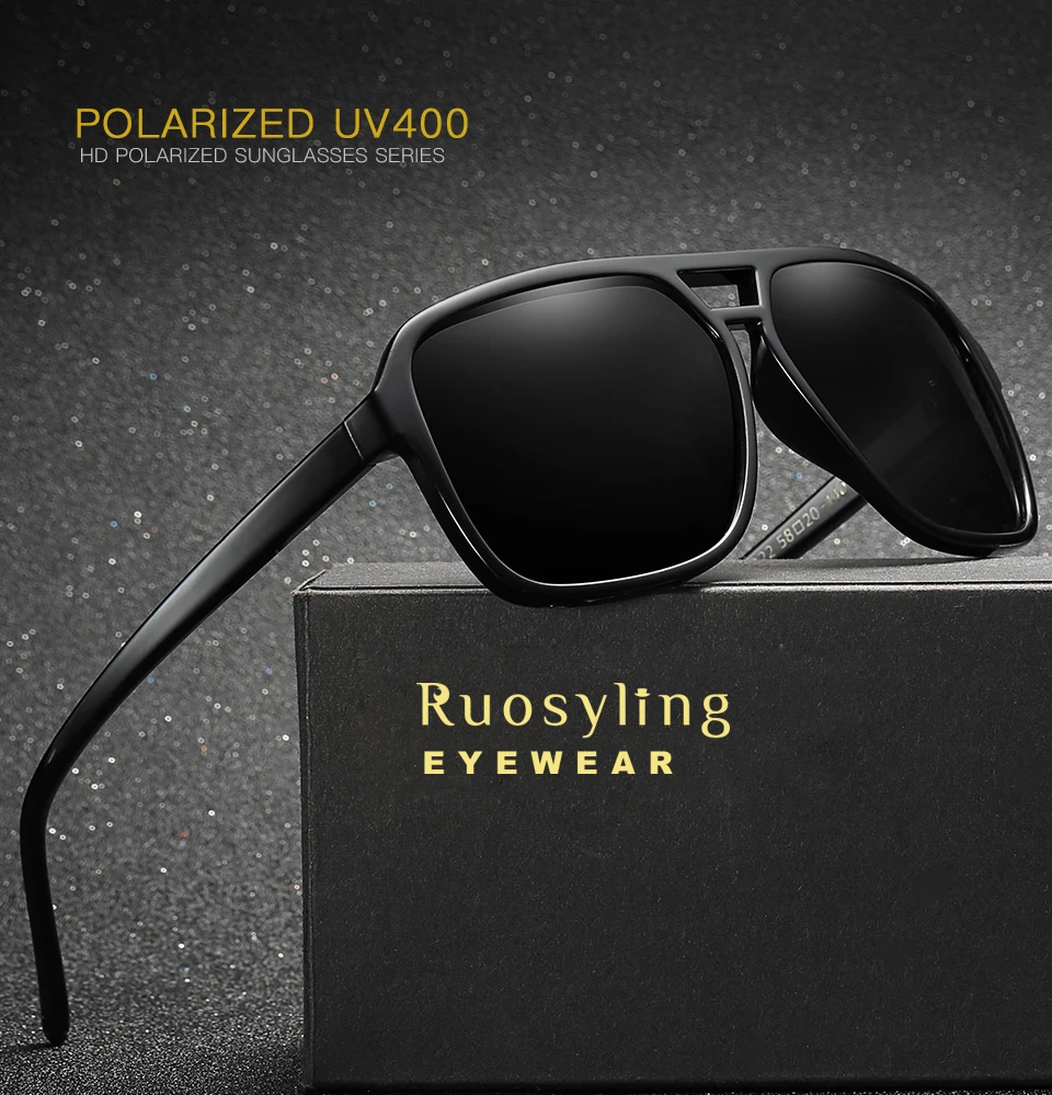 Ruosyling UV 400 Polarized Men Sunglasses Square Driving Fashing Vintage Sunglasses Retro Luxury Brand Matte 80s Sunglasses