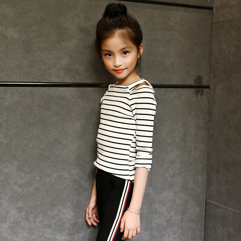 Весна дети девушка футболки модные рубашки девушки с длинным рукавом свитера