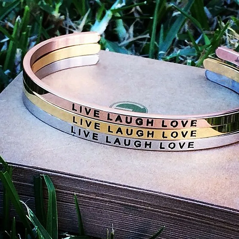

Highly Polished "LIVE LAUGH LOVE" Mantra Bracelet Engraved Black words Stainless Steel Bangle as Women Gift 10pcs/lot
