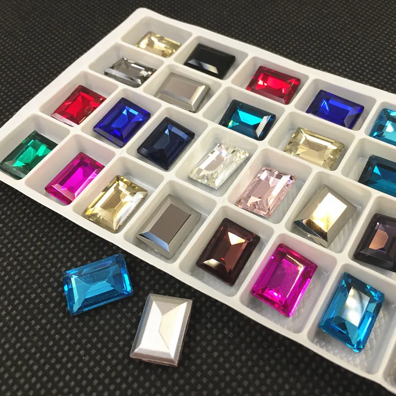 Прямоугольное стекло с кристаллами необычный камень 10x14 мм 13x18 заостренный