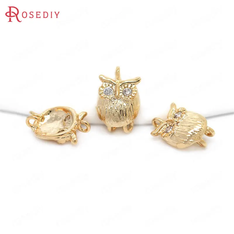 

(31013-G)6PCS 7.5x12MM 24K Champagne Gold Color Brass and Zircon Small Owl Charms Pendants Jewelry Making Supplies Diy Findings