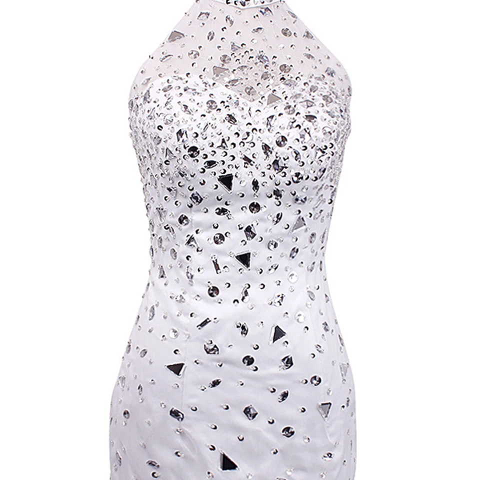 Favordear New Sexy Sheer Back Homecoming Dress Silver Stones Prom Dresses High Neck Sparkly Beading White Cocktail | Свадьбы и