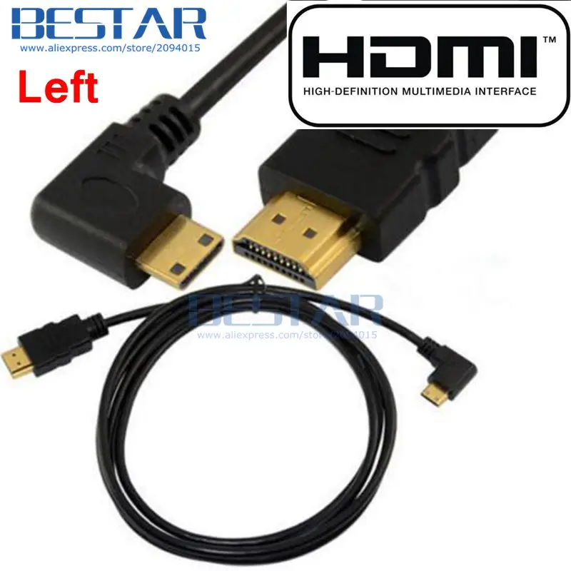 (100 шт./лот) левый вверх вниз Угловой 90 Mini HDMI Тип C Mini-HDMI штекер к тип A кабель 15 см 60 1
