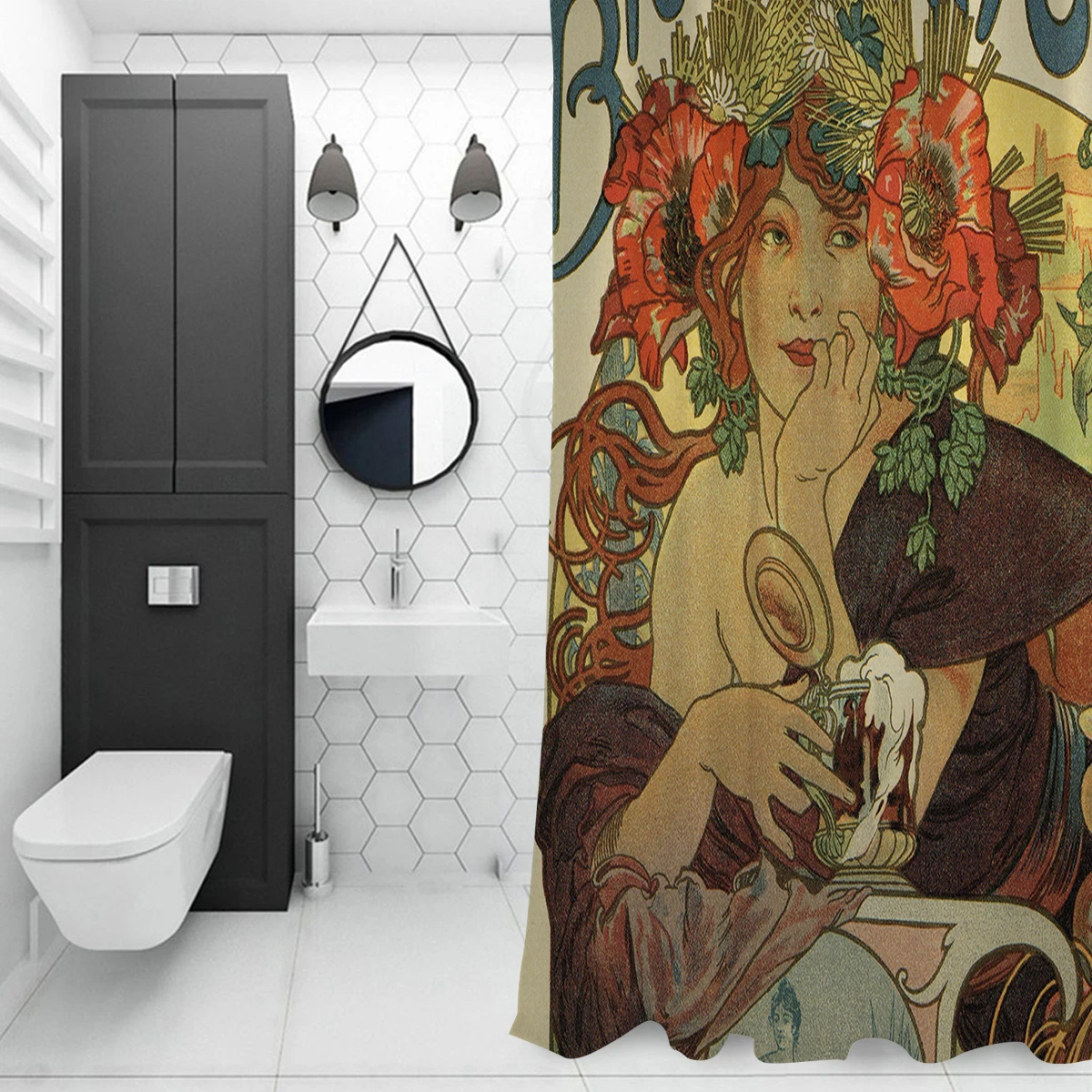 Alfons Mucha art nouveau пивная реклама занавеска для душа Экологичная запасная ванной