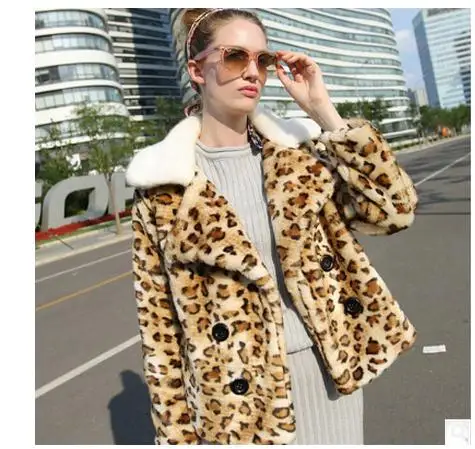 Женская куртка из искусственного меха лисы s/9xl леопардовая Короткая Меховая с