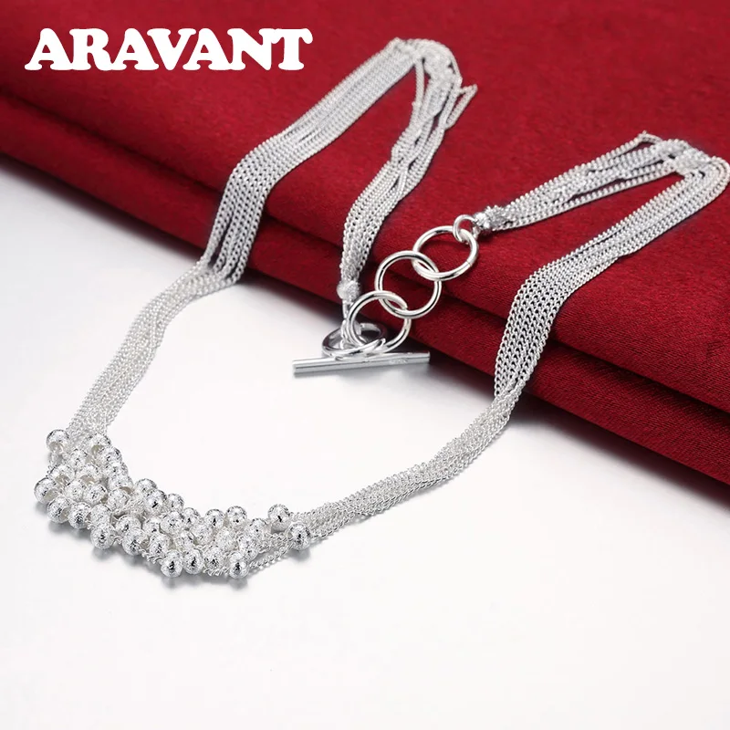 

925 Silver Scrub Grape Beads Necklace Chain For Women Fashion Jewelry
