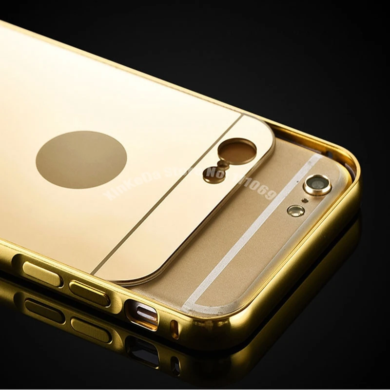 

100pcs Mirror Case For iPhone 6 6s Aluminum Frame + Hard PC Plating Back Cover For iPhone 6s Plus Metal Cover For iPhone 5c 5s