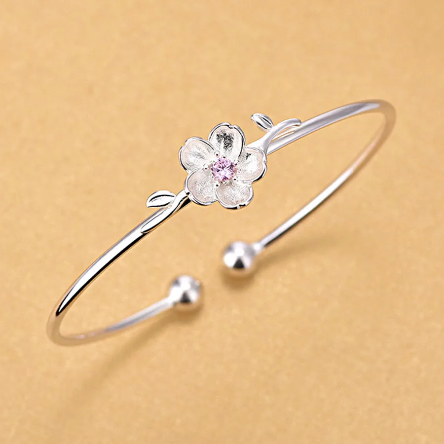 Fashion Jewelry Sets Net Red Cherry Blossoms Pendant Necklace Bracelet Flower Anti Allergy Bangle For Women Girl Gift | Украшения и