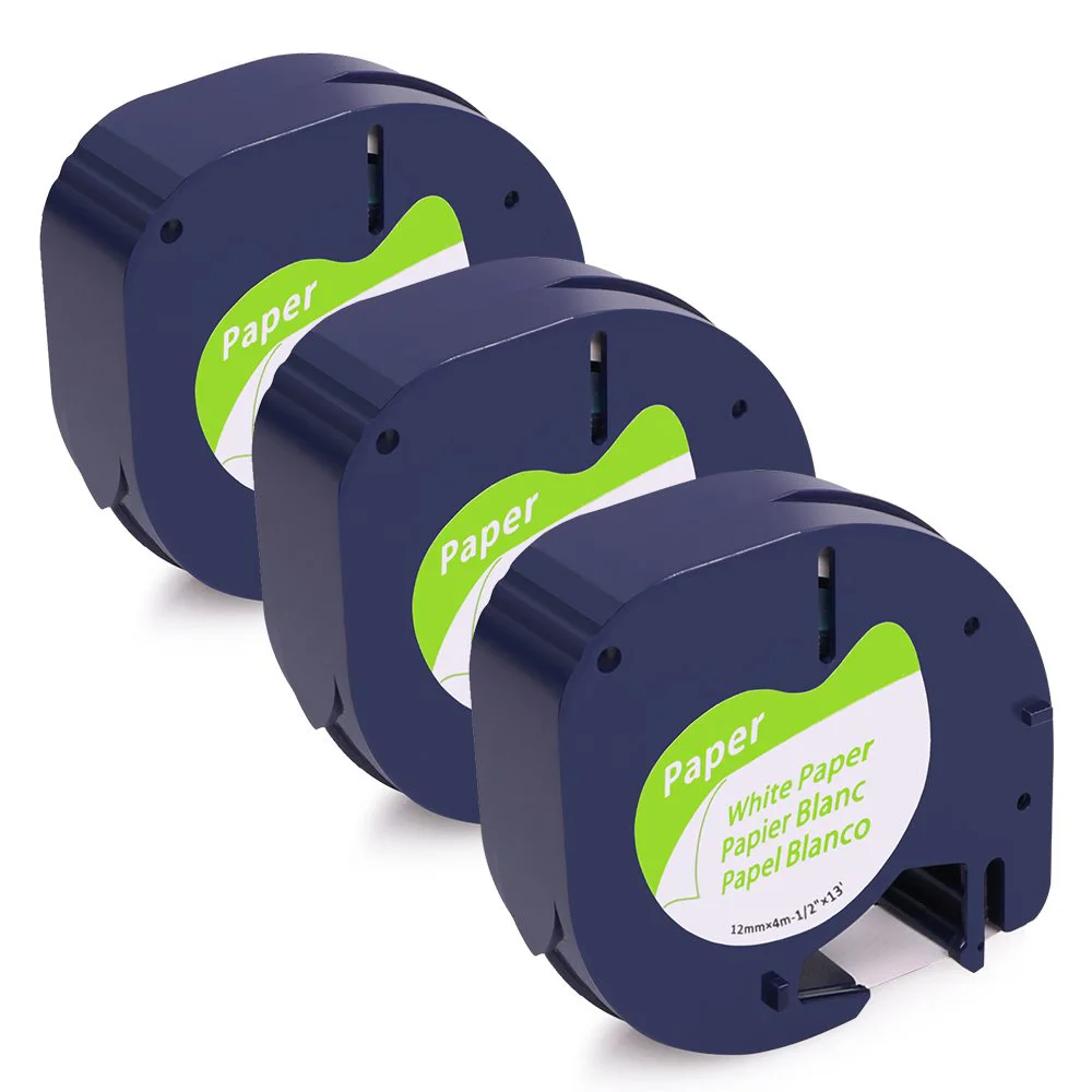 3 шт./лот лента Dymo letratag 91200/91330/91220/59421 черный на белом (бумаге) 4 м * 12 мм работает