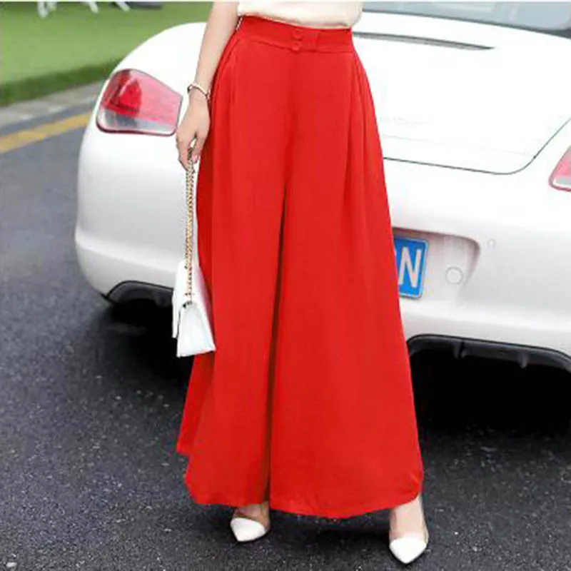 Брюки женские из тонкого хлопка и льна с широкими штанинами высокой талией |