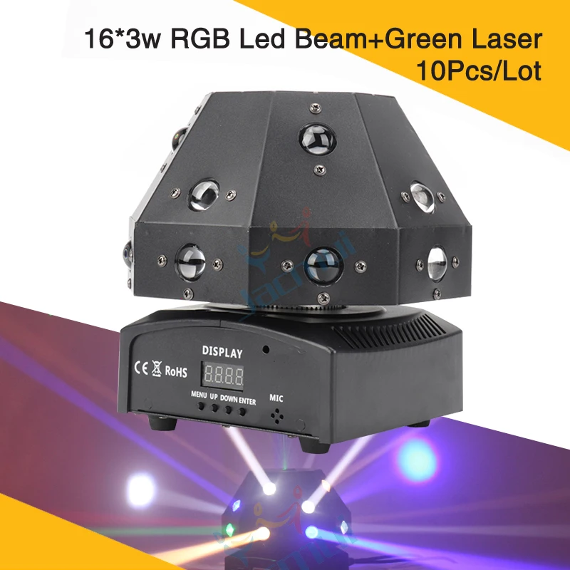 

New Projector 16*3w RGB Led Beam And Green Laser moving head Stage Lights For Disco Club Party
