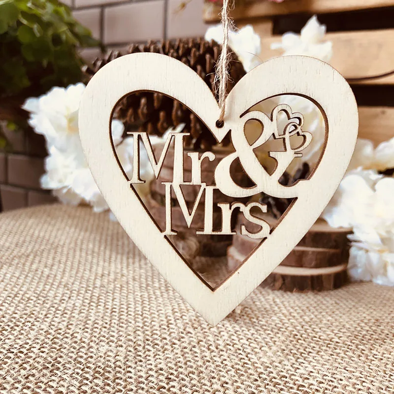 10 шт Mr & Mrs выдолбленный деревянный знак сердца для свадьбы/свадебный душ домашние