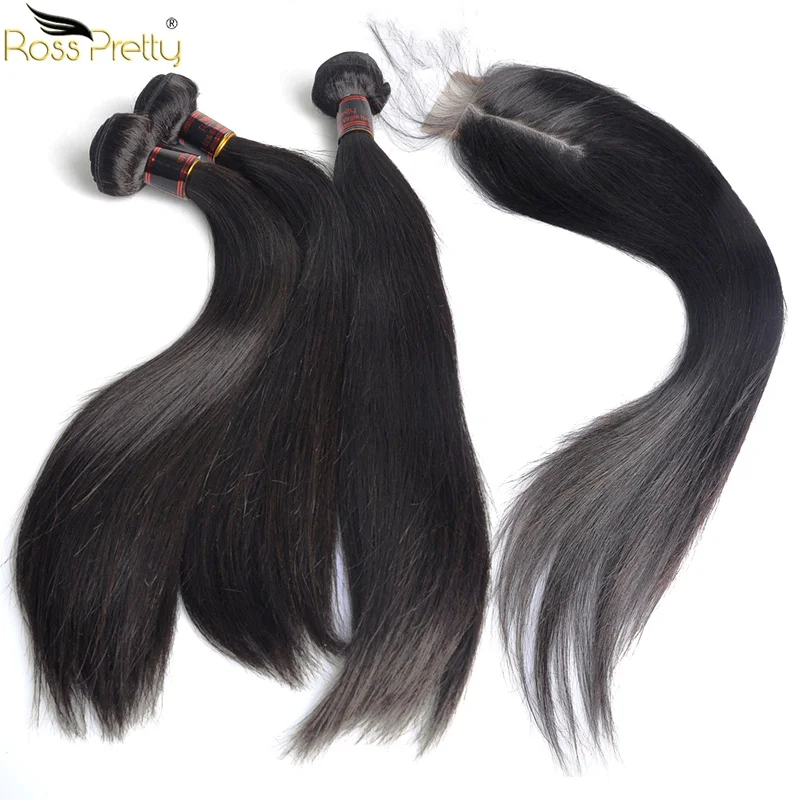 Ross Pretty remy волосы длинная средняя часть кружева Закрытие с пучками перуанские