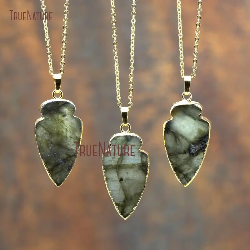 Оптовая продажа натуральный камень лабрадорит Очаровательное ожерелье стрела