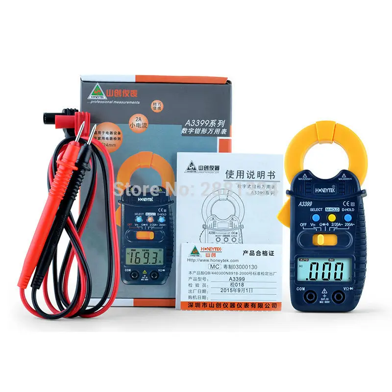 HONEYTEK A3399 Мини цифровой мультиметр клещи измеритель тока AC/DC сопротивление напряжения Емкость Частота тестер Detectio