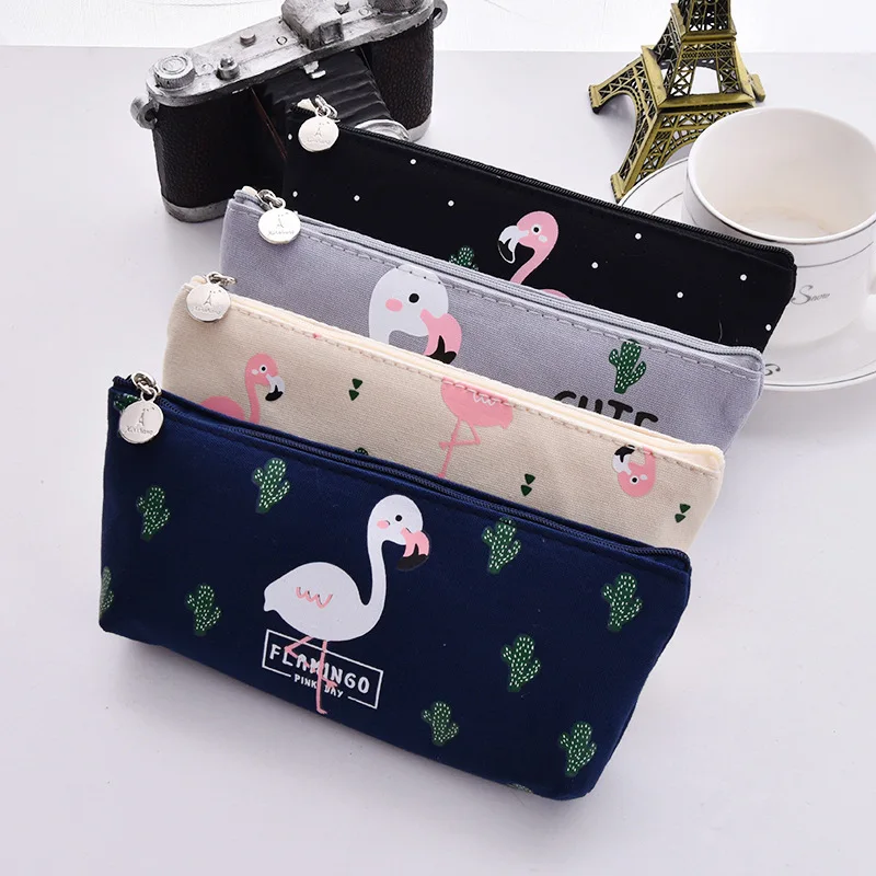 

Красивые Фламинго Холст Большие Ёмкость Карандаш сумка для хранения канцелярских Органайзер чехол для школьных принадлежностей