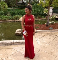 mermaid red prom dresses 2020 o neck sleeveless zipper floor length chiffon and lace long two pieces evening dresses