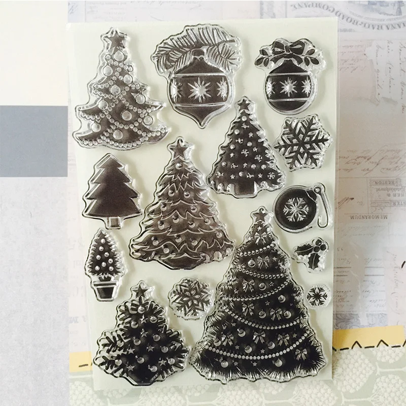 Merry Christmas Tree комплект прозрачные резиновые ясно марки Трафареты для Скрапбукинг