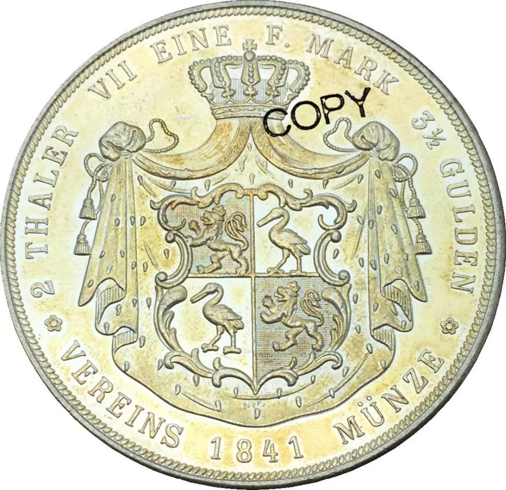Германские Штаты Reuss Obergreiz 2 thaler 3 1/2 гульден хайнрич ХХ 1841 латунные посеребренные