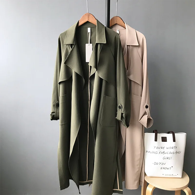 

2019 Spring New Trench Coat Women Long Vintage England Style Chiffon Windbreaker Trench With Sashes Long Cardigan Coat