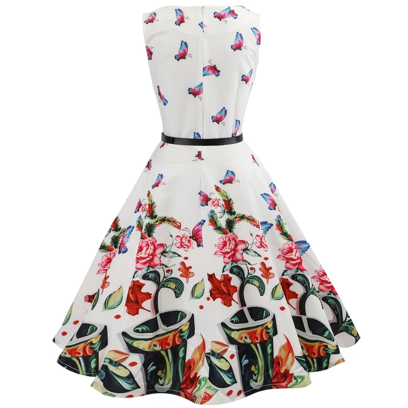 Frauen Ретро Kleid 50 S 60 Винтаж рокабилли качели печати Blume Schmetterling Feminino Vestidos Фламинго