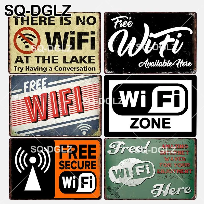 [SQ-DGLZ] Wi-Fi зона жестяная вывеска Настенный декор Бесплатный WiFi доступен здесь металлические поделки живопись таблички нет WiFi художественный плакат