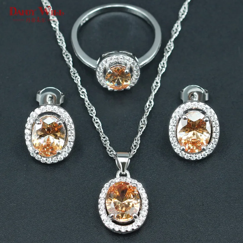 Дубай Свадебные украшения комплекты для невест оранжевый Овальный Циркон Модные