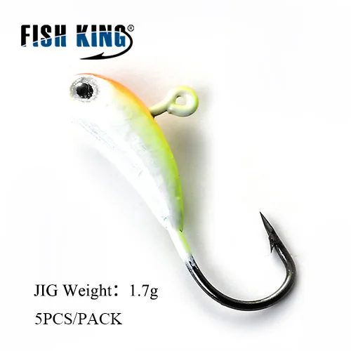 FISH KING 5 шт./pcak, приманки для подледной рыбалки, крючок с головой джига, 8 цветов, четыре комплекта, 1,2 г, 1,6 г, 1,7 г, мини-свинцовые зимние рыболовные снасти - Цвет: 102-1.7g-004