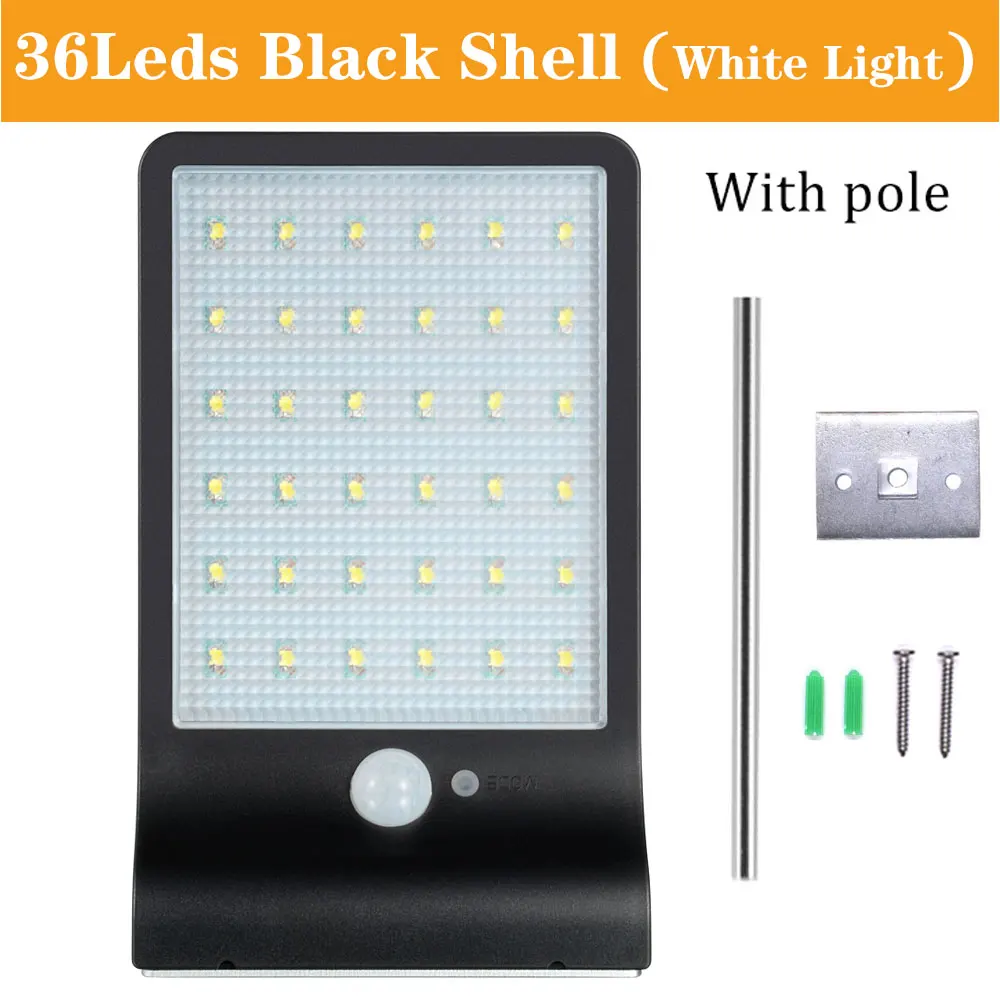 36LED withpole black Светодиодный уличный фонарь на солнечной батарее 36 светодиодный 48 Светодиодный Уличный настенный светильник индукционный водонепроницаемый Светодиодный точечный светильник для патио садовый коридор - Испускаемый цвет: 36LED withpole black