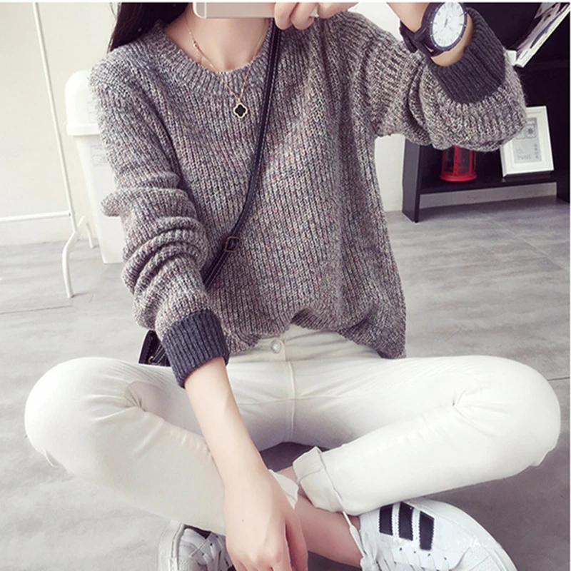 Women Sweaters 2016 Winter Pullovers New Brand Casual Loose Stylish Scoop Long Sleeve Solid Color Sweater Fashion Knit | Женская одежда