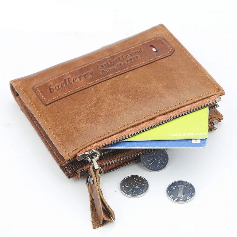 

High Quality Male Wallets Crazy Horse Leather Card Pocket Money Clip Short Purses Brown Solid Vintage High Quality Men Wallets