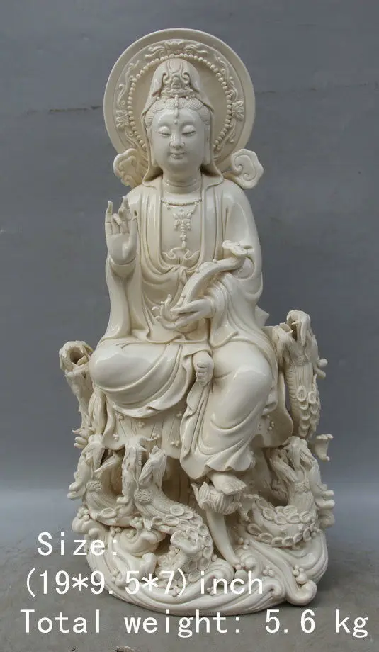 

48.2 cm */ Dehua white porcelain avalokitesvara ruyi dragon statue in China