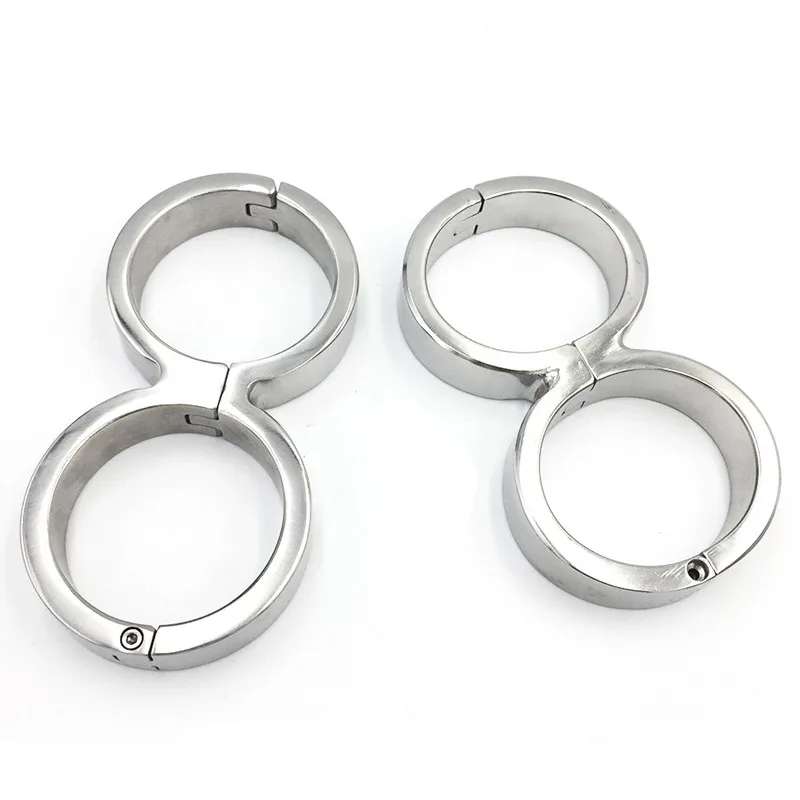 

Hi-Q Stainless Steel Lockable Connect Handcuffs Metal Manacles Hand Cuffs Restraints SLave Adult Games Toy for Man Women Couples