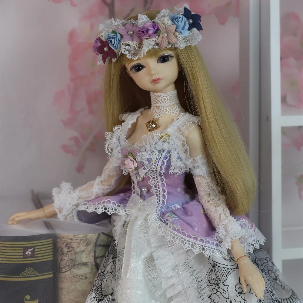 Кукла DBS 1/4 bjd 45 см фиолетовое розовое платье Цветочная повязка на голову ожерелье