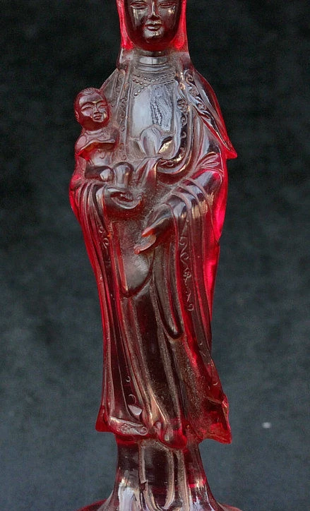10 &quotКитайский Янтарный резной Kwan yin Guan Boddhisattva Avalokiteshvara статуя мальчика|Статуи и