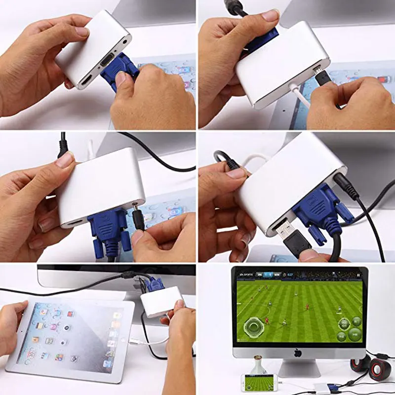4 в 1 Lightning/HDMI/VGA/Micro USB/3 5 мм аудио адаптер конвертер кабель для iPhone /ipad/HDTV 8 Pin