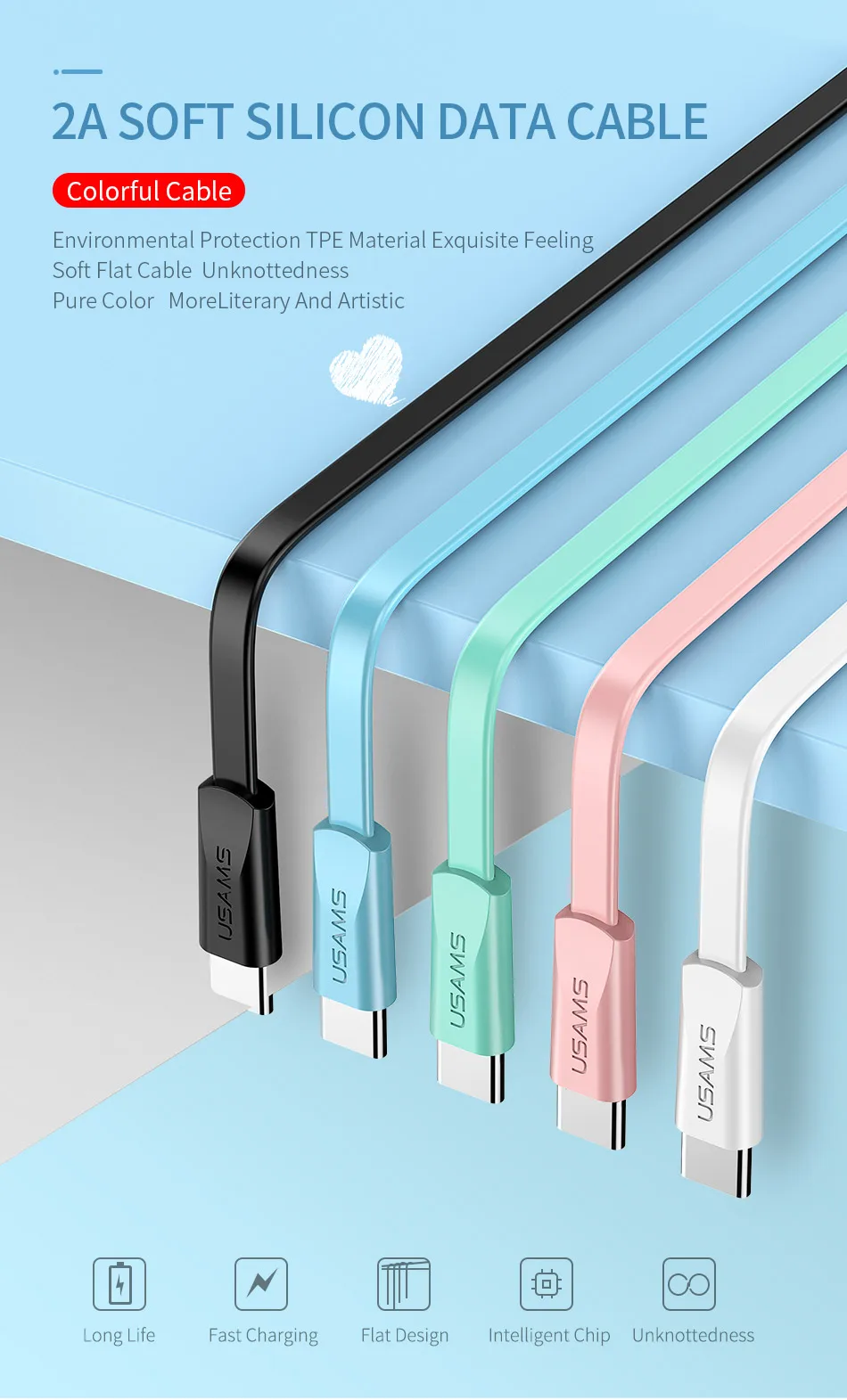 USAMS Тип C кабель для samsung Xiaomi huawei Oneplus, Тип-C USB кабели для передачи данных Шнур синхронизации 2A быстрой зарядки телефонный кабель Кабель с разъемом usb-c