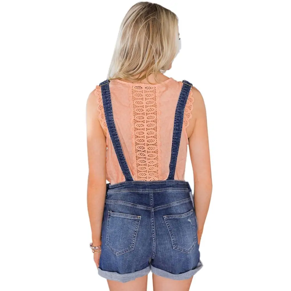 

High-waist Stretch Slim Shorts Overalls European and American Denim Shorts Suspenders Wild Tooling Shorts Female