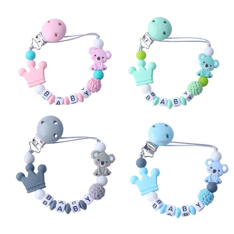 Personalised Name Baby Pacifier Clip Chain Cute Cartoon Bear Letters Toys Teether Pacifier Chain Holder Baby Nipple Feeding