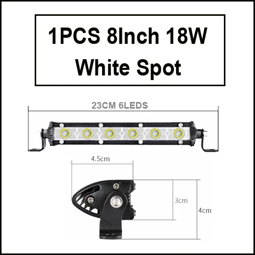 1pcs 18W White Супер тонкий 18 Вт 36 Вт 54 Вт 72 Вт 90 Вт Однорядный светодиодный светильник-бар для внедорожника грузовика 4X4 Автомобильный чистый Точечный светильник для вождения s 12 в 24 В белый желтый - Цвет: 1pcs 18W White