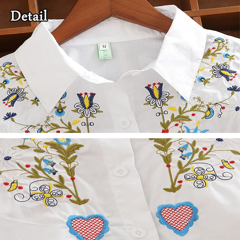 2017 Europe Top Blouse shirt Women Cotton Floral Embroidery Long Sleeve Casual Loose White tops Female |