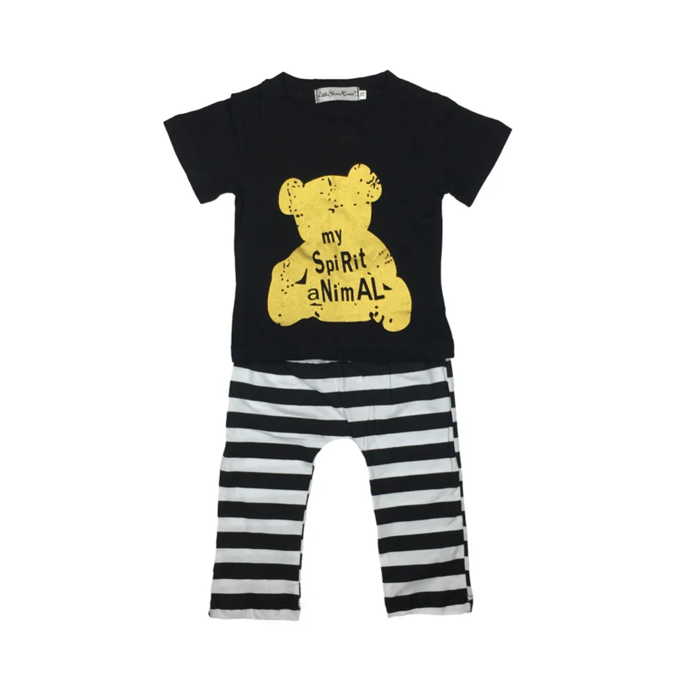 2020 Hot selling baby clothing set clothes bear pattern short-sleeved T-shirt+stripe pants fashion boys |